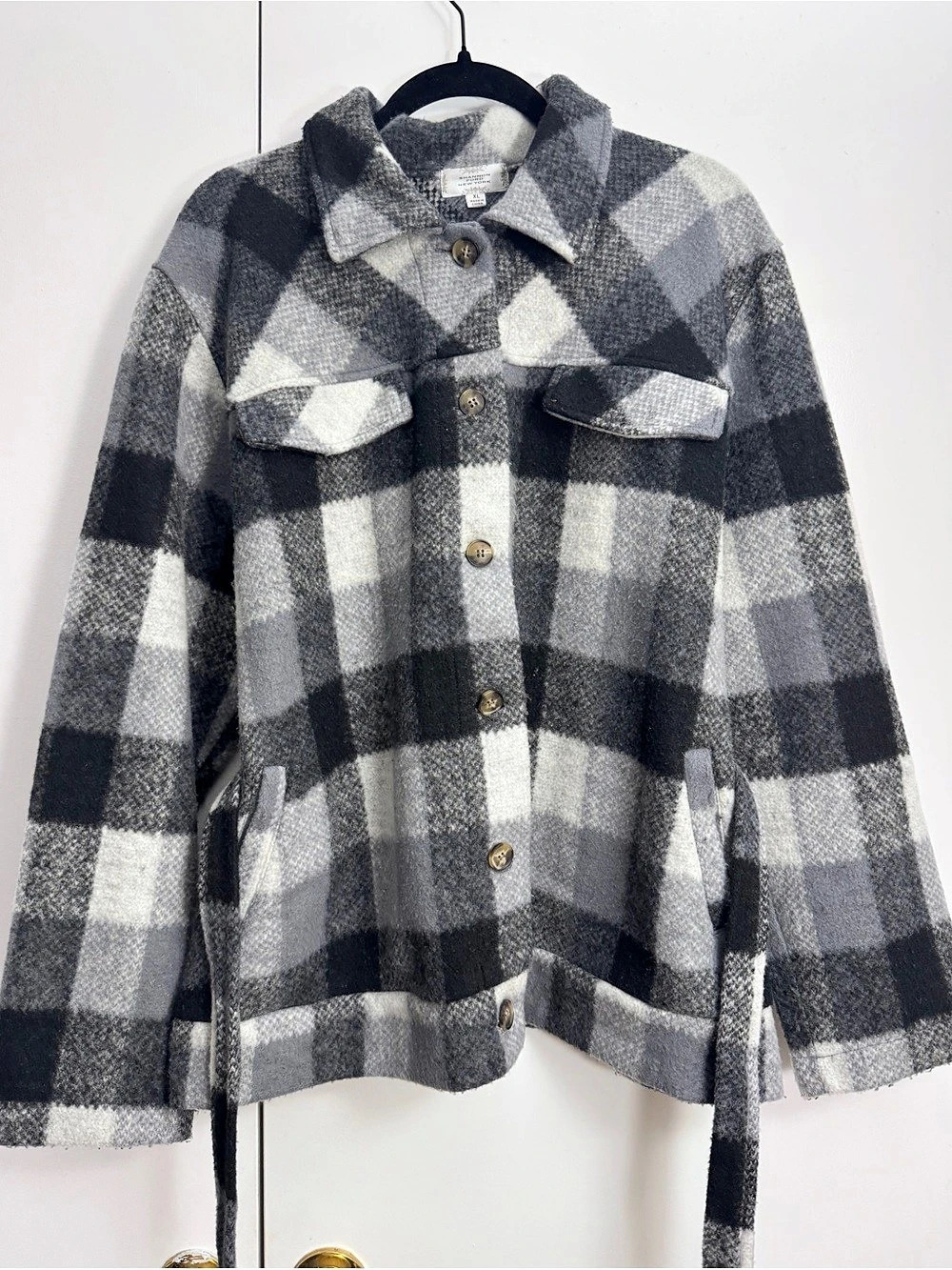 Women's Plaid Belted Jacket Gray XL